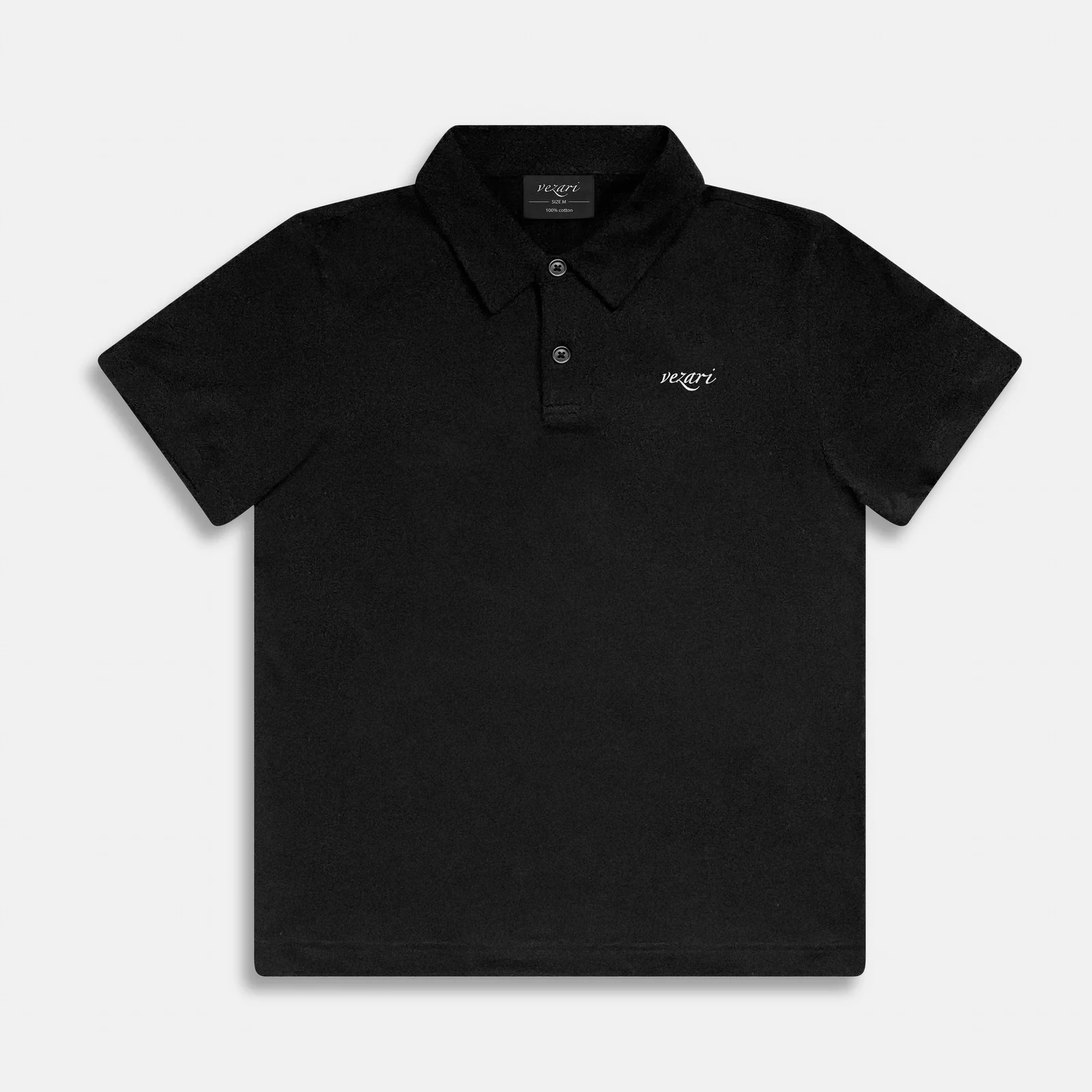Black Casual Fit Polo laid flat, front