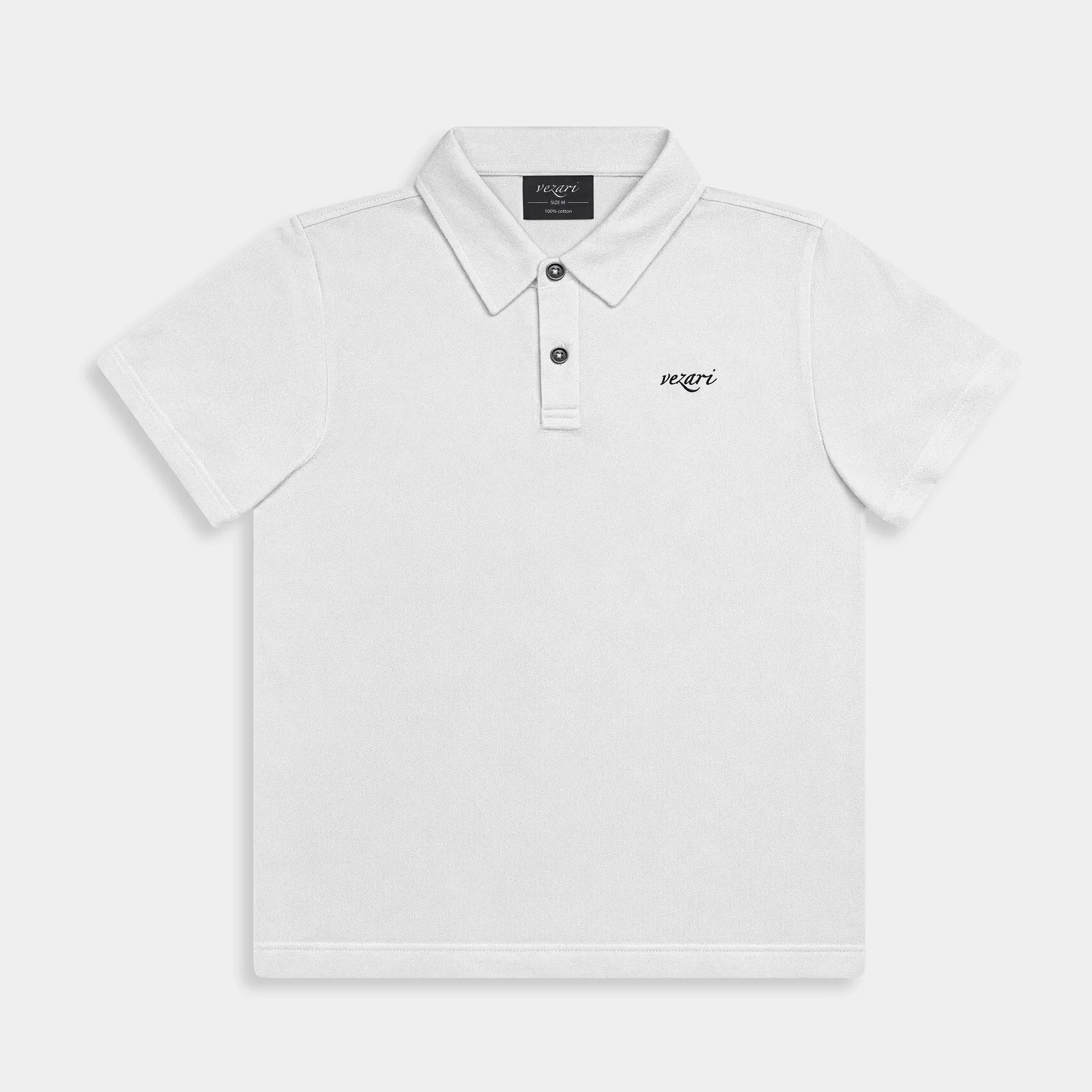 White Casual Fit Polo laid flat, front
